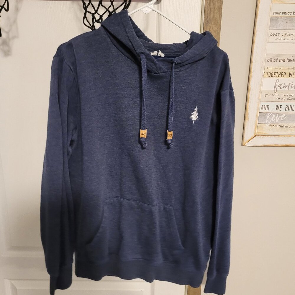 Tentree mens hoodie size large, blue with white spruce